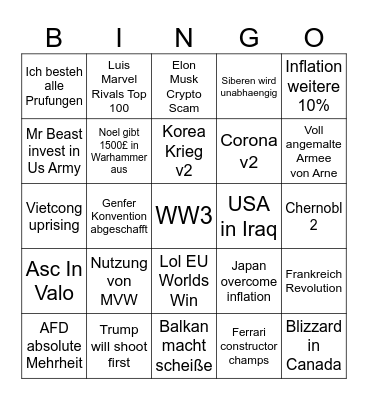 Scheiße Bingo Card