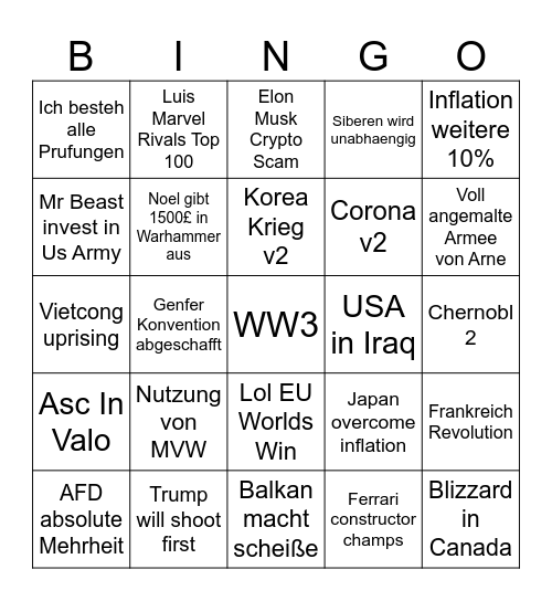 Scheiße Bingo Card