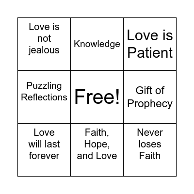 1 Corinthians 13 Bingo Card
