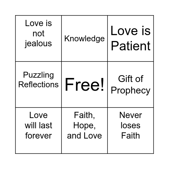 1 Corinthians 13 Bingo Card