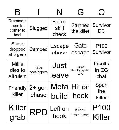 DBD Bingo Card