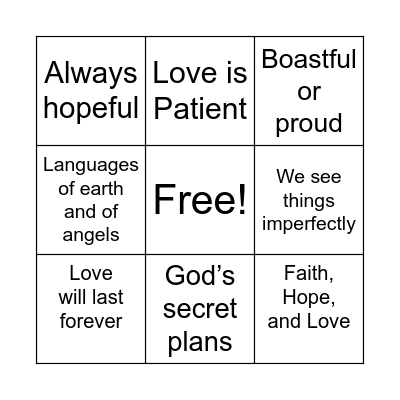 1 Corinthians 13 Bingo Card