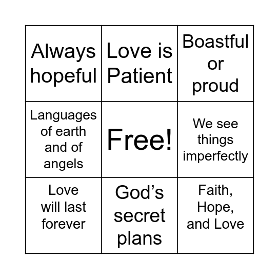 1 Corinthians 13 Bingo Card
