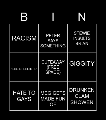 family guy Bingo Card