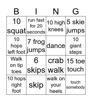 Fitness Bingo Card