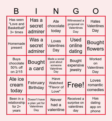Virtual Valentine's Day Bingo Card