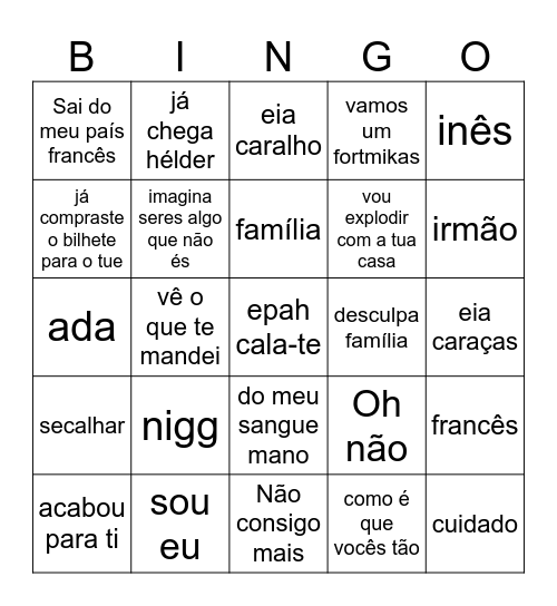 BINGO DO LAG Bingo Card