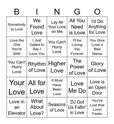 Valentine's Day Music Bingo Card