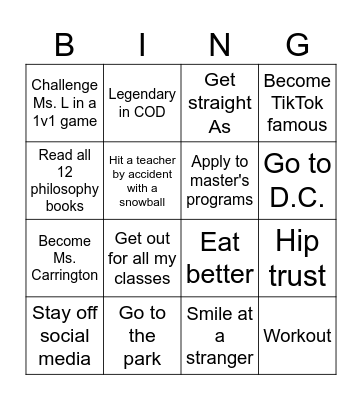 New Years Resolution Bingo Card