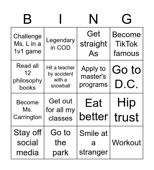 New Years Resolution Bingo Card