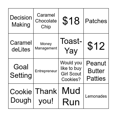 Girl Scout Cookie Bingo Card