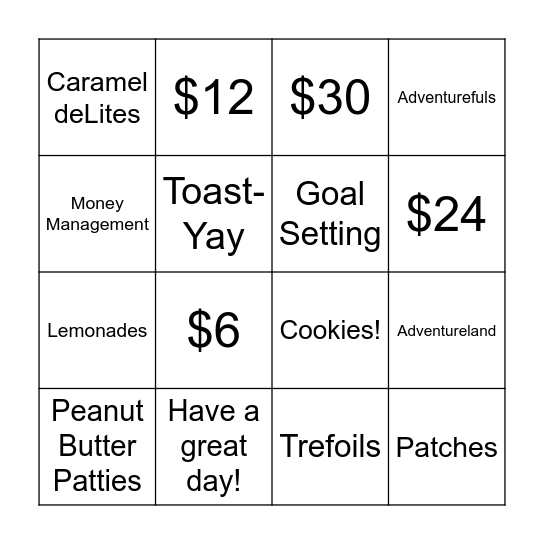 Girl Scout Cookie Bingo Card