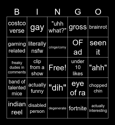 IG reels bingo Card
