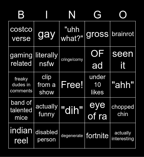 IG reels bingo Card