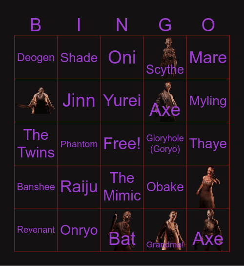 Phasmophobia Ghost Types Bingo Card