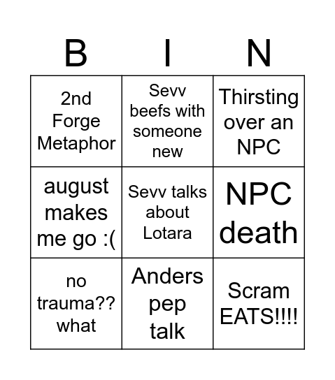 TITR BINGO Card