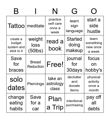 2025 goals Bingo Card