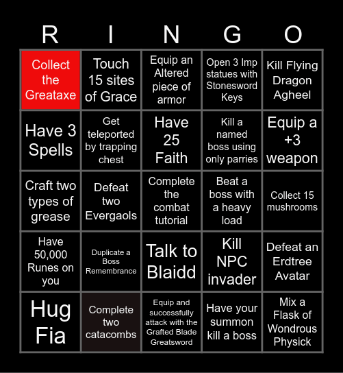 Elden Ring Bingo Card