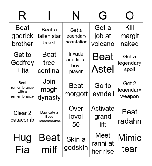 Elden Ring Bingo Card
