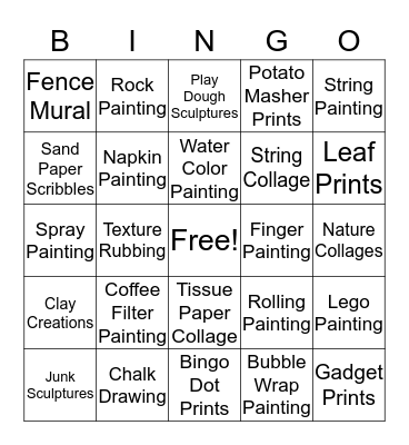 Process Art Ideas Bingo Card