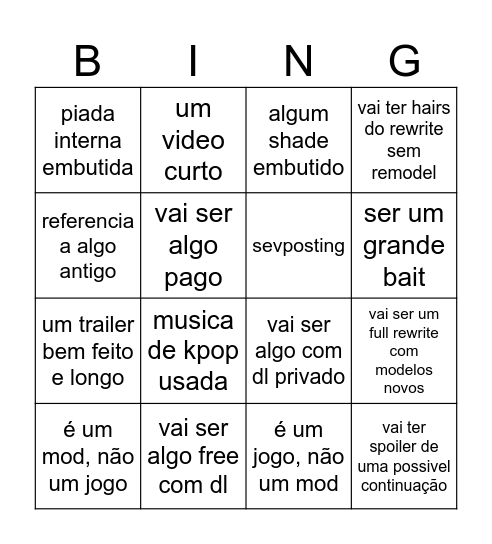 LIYA, HG, LUXS BINGO Card