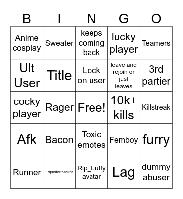 Roblox Bingo Card
