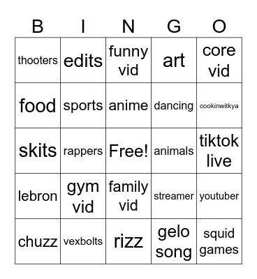 SOC TIKTOK BINGO Card