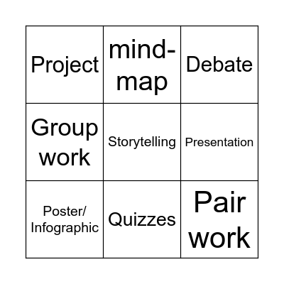Learning activities Bingo Card