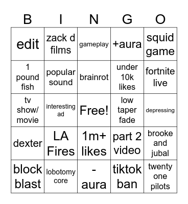 Tiktok bingo Card