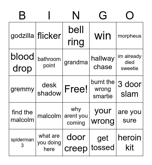 Mortuary's Bingo Card