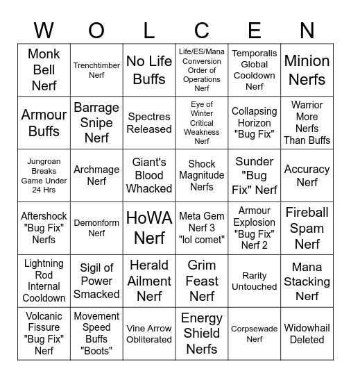 0.1.1 PoE 2 Patch Notes "Bex Why" Bingo Card