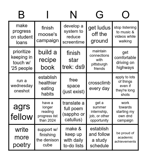 new year's bingo! Bingo Card