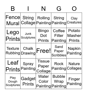 Process Art Ideas Bingo Card