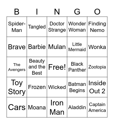 Movies Bingo Card