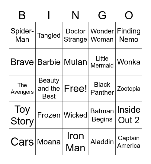 Movies Bingo Card