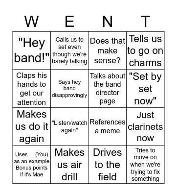 Wentzek Bingo Card