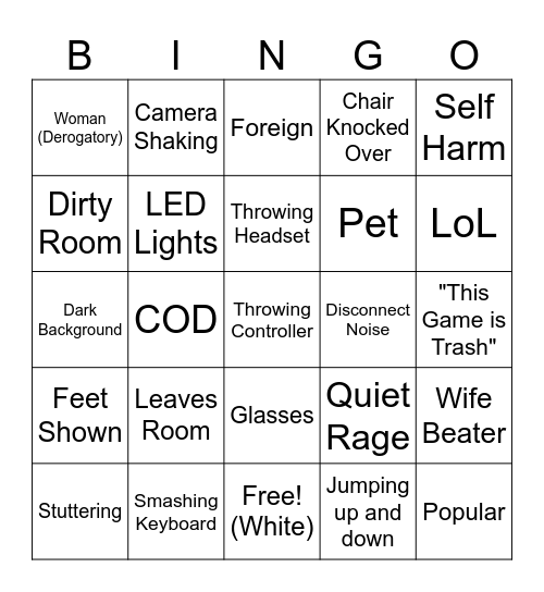 Society Gamer Rage Bingo Card