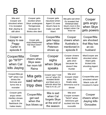Cooper and Mia's Reactions to Season 2 Bingo Card