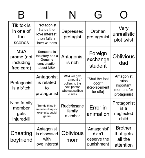 My story animated bingo Card