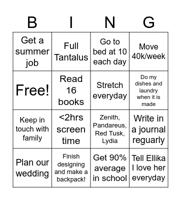 2025 goals Bingo Card