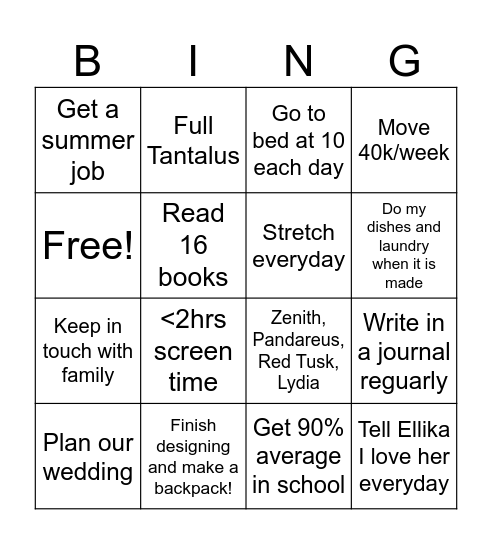 2025 goals Bingo Card