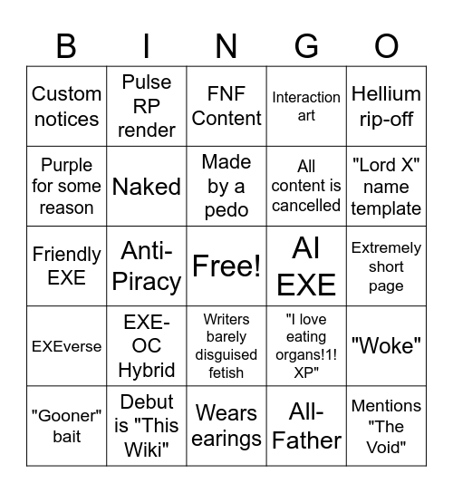 EXE Bingo Card