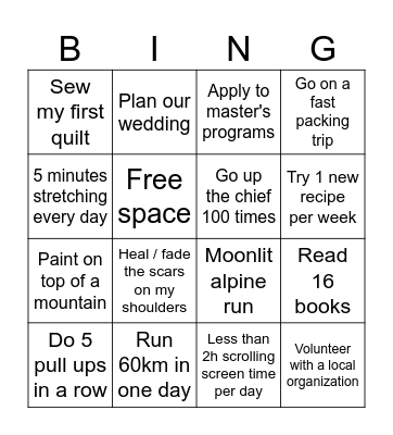 Ellika's 2025 Goals Bingo Card