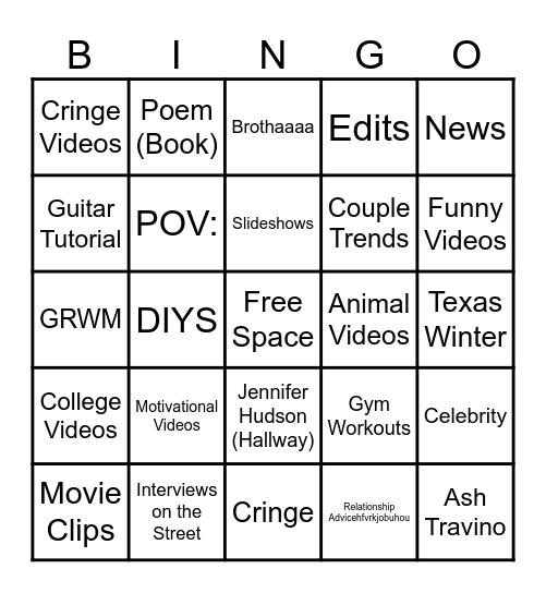 Tiktok Bingo Card
