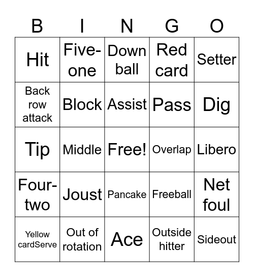 Volleyball Bingo Card