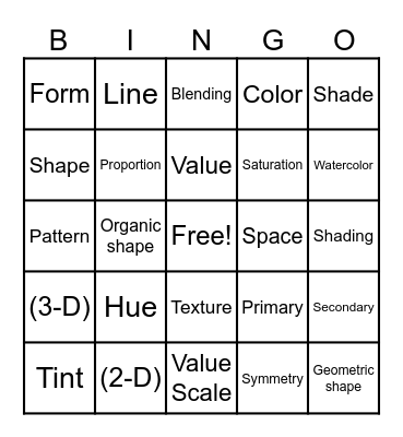 ART VOCABULARY Bingo Card