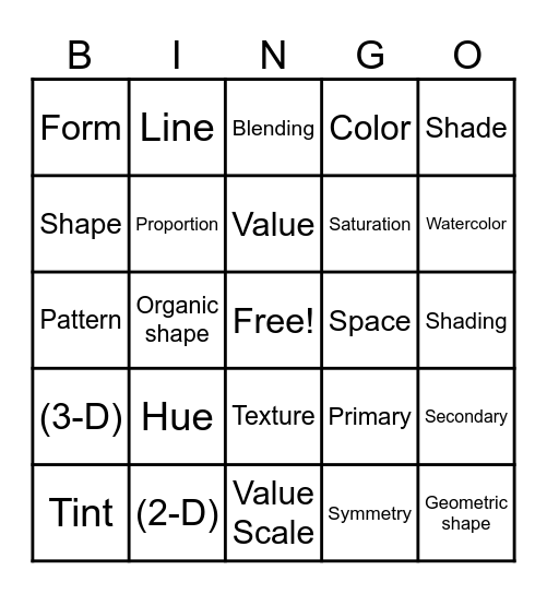 ART VOCABULARY Bingo Card