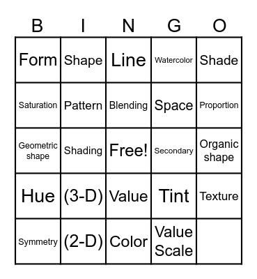 ART VOCABULARY Bingo Card