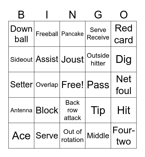 Volleyball Bingo Card