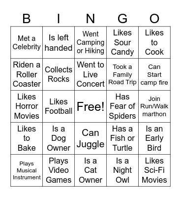 Family Gathering Ice Breaker Bingo Card